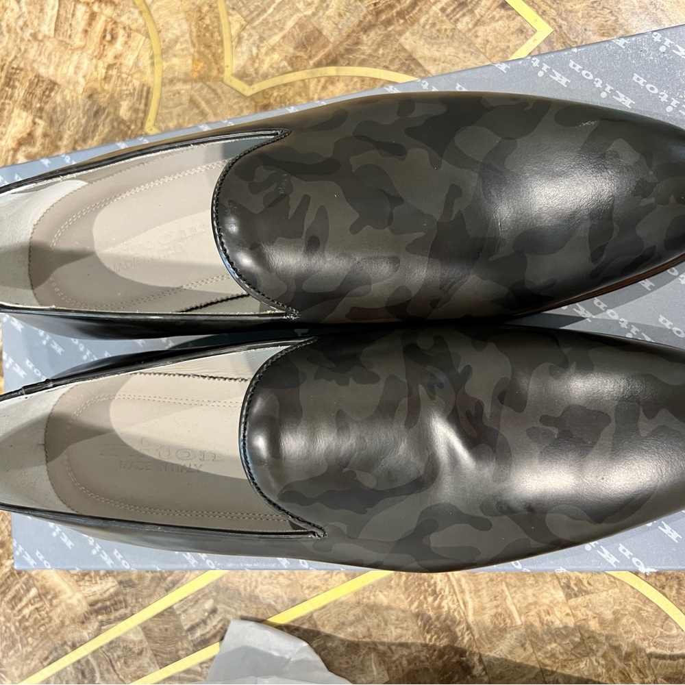 Kiton leather Camouflage shoes, Green tones, Rubber sole, New in the box,